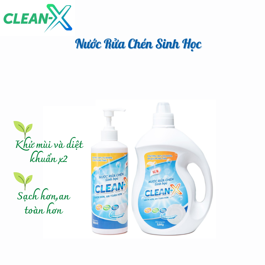 NƯỚC RỬA CHÉN BÁT SINH HỌC CLEANX 500ml - COMBO 5 CHAI 500ml