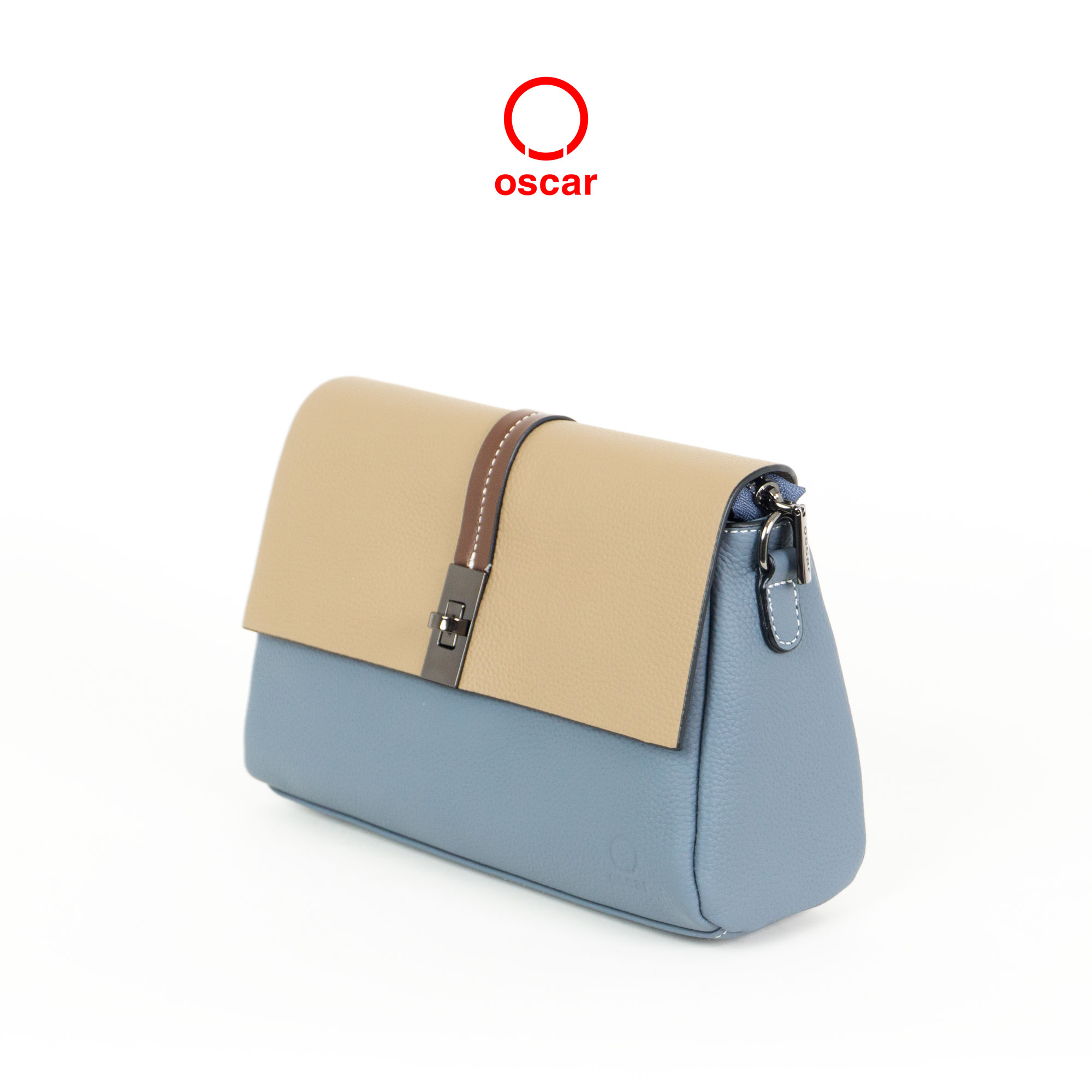 Túi Xách Oscar Nắp Gập Phối Sắc Màu Phom Hình Thang OCWHBL 094
