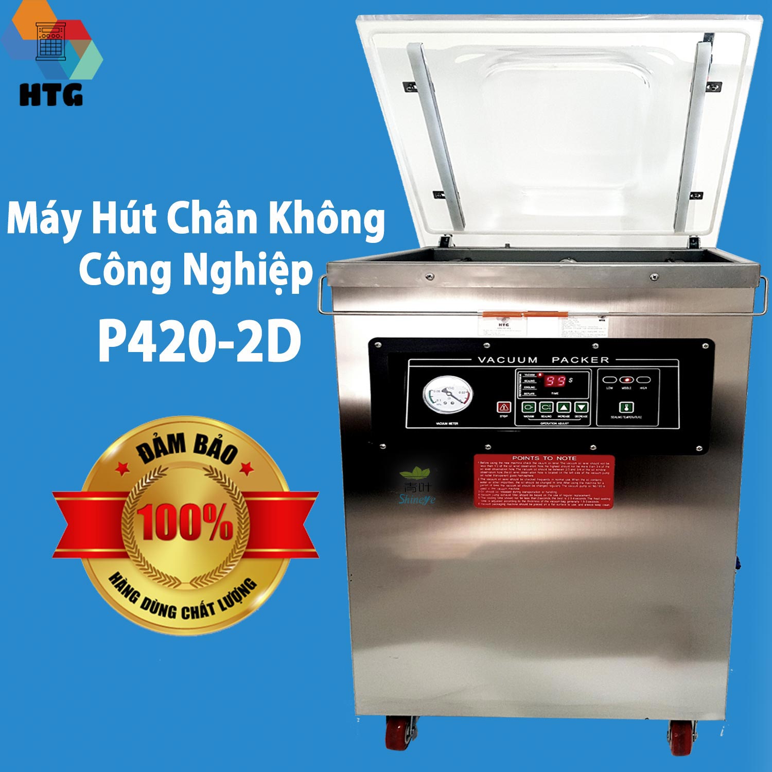 Máy hút chân không Shineye P420-2D ứng dụng thương mại,hút nhiều túi 1 lần, buồng hút lớn và sâu, đường hàn lớn đôi, Inox Bền Bỉ, công suất lớn, Độ Chân Không Kiệt Quệ -1Mpa, Hàng Chính Hãng