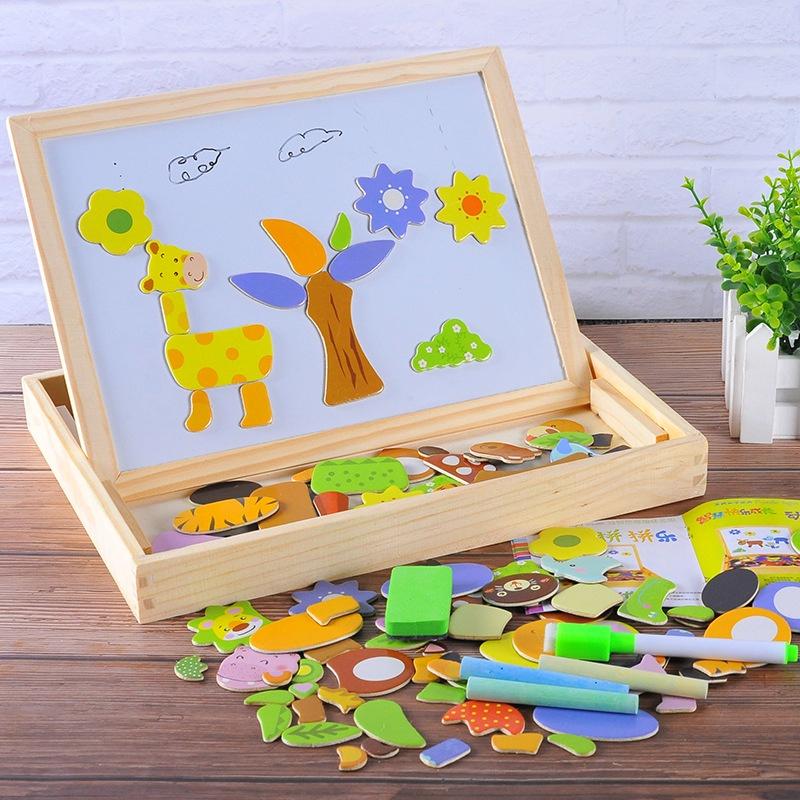 Bảng Ghép Tranh Nam Châm 2 Mặt Động Vật Đồ Chơi Gỗ Giúp Bé Phát Triển Óc Sáng Tạo