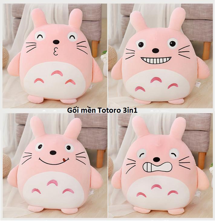 Gối mền TOTORO 3in1 mặt biểu cảm vui nhộn Vải nỉ nhung cực mịn, bộ chăn gối văn phòng