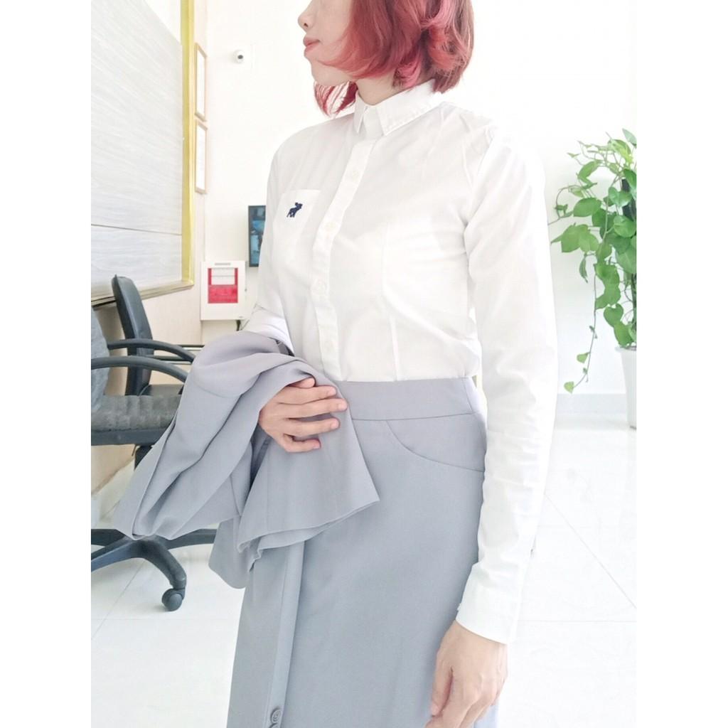(HOT) Áo Sơ Mi Trắng Nữ Áo Công Sở Tay Dài (sp có thêu hình ở túi, ngẫu nhiên