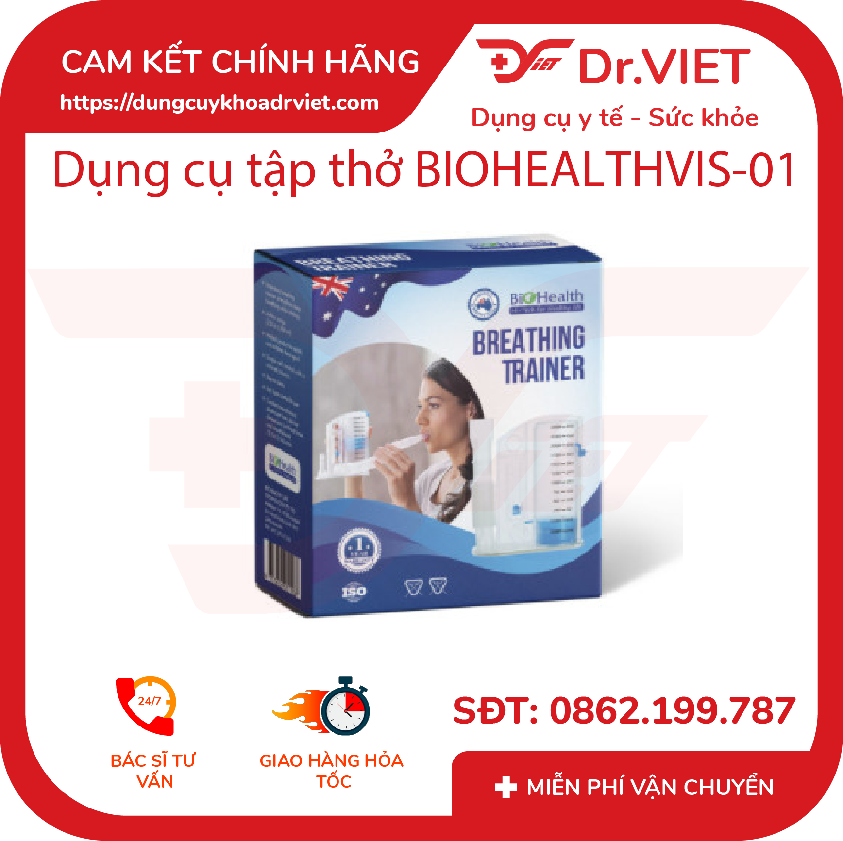 Dụng cụ tập thở BioHealth - VIS 01 hỗ trợ tập thở cho bệnh nhân mắc bệnh về hô hấp - phổi - Dr.Viet