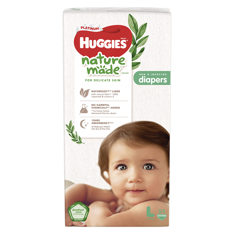 Tã Dán Siêu Cao Cấp Huggies Platinum Naturemade L54 (54 Miếng)