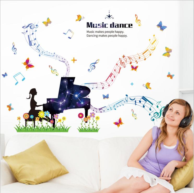 Decal trang trí âm nhạc piano sắc màu