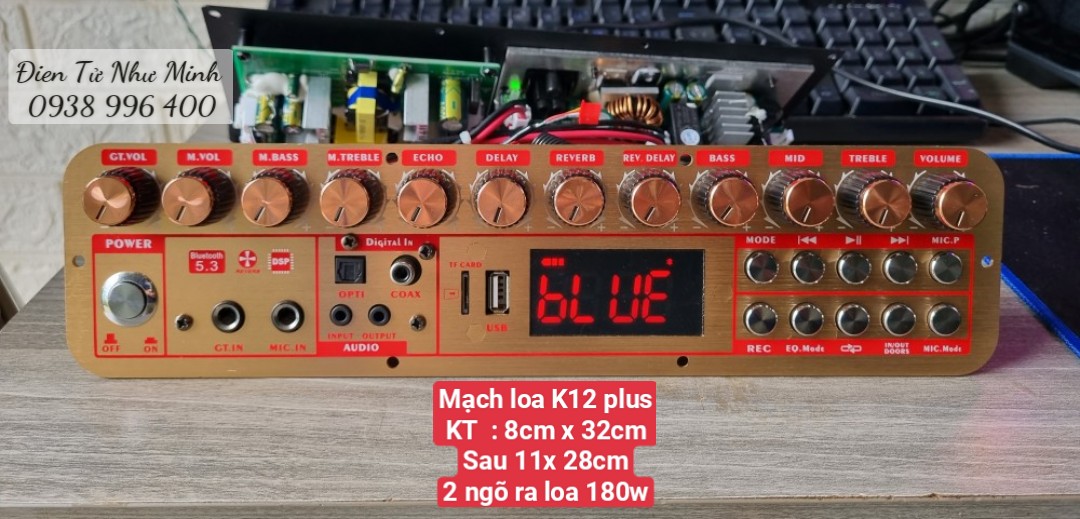 Mạch Loa Kéo K12Plus - 180w , 2 ngõ ra loa , DSP Reverb