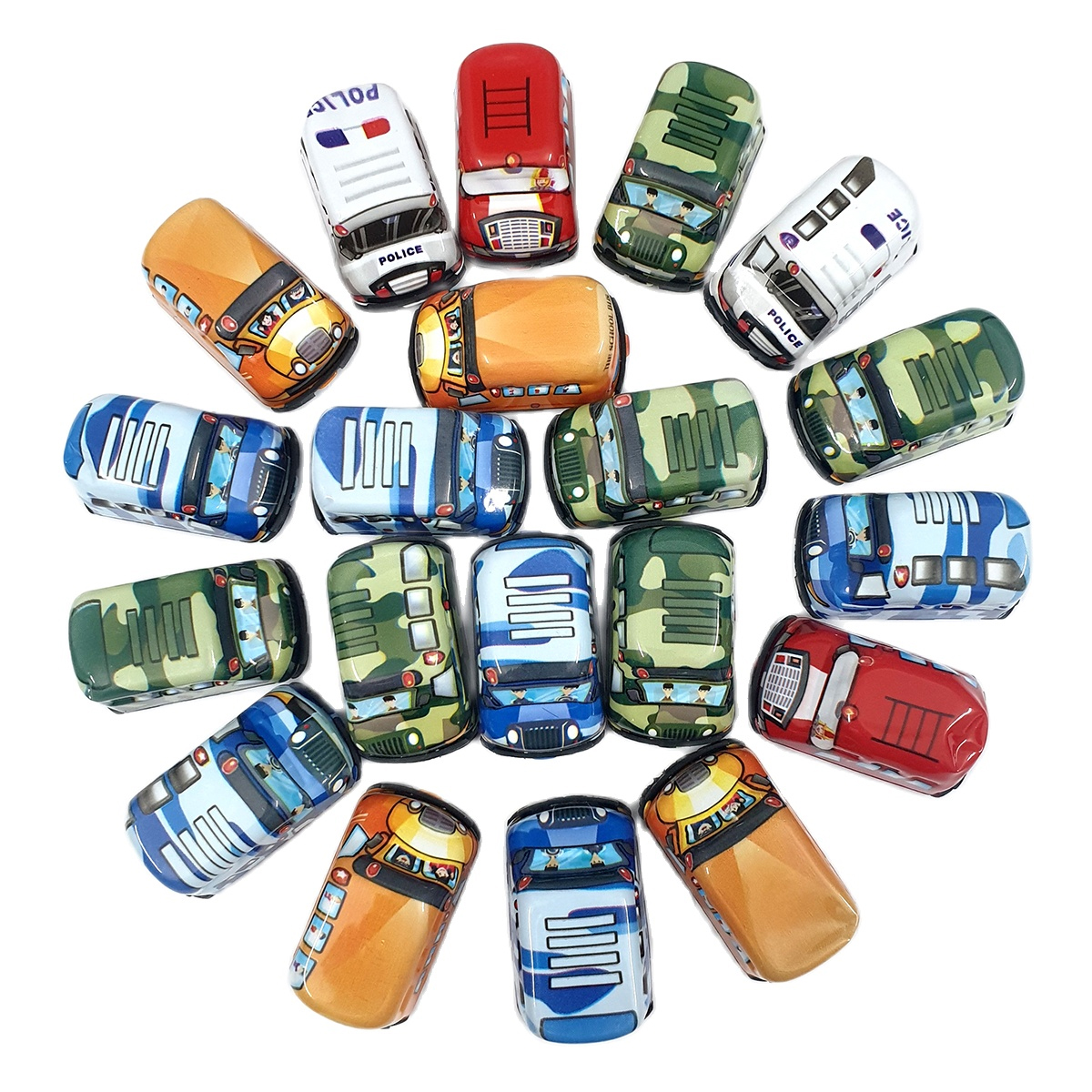 Bộ sưu tập 22 đồ chơi mô hình ô tô cứu hỏa, xe cứu thương, xe cảnh sát, xe buýt mini bánh đà kích thước 4.5x3x2 cm (màu ngẫu nhiên)