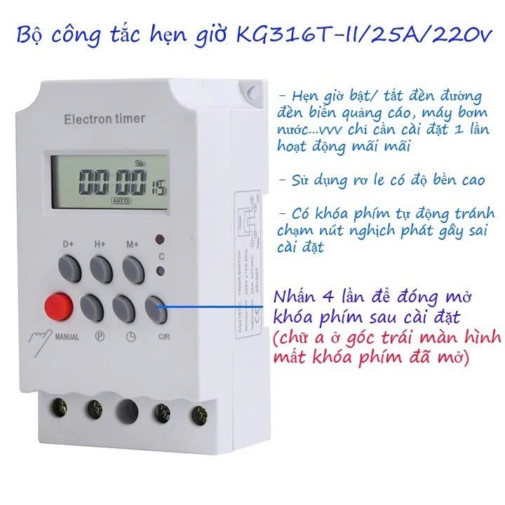 Công Tắc Hẹn Giờ KG316 T-II – Thiết Bị Tự Động Bật Tắt Đèn, Máy Bơm, Quạt Điện, Điều Hòa