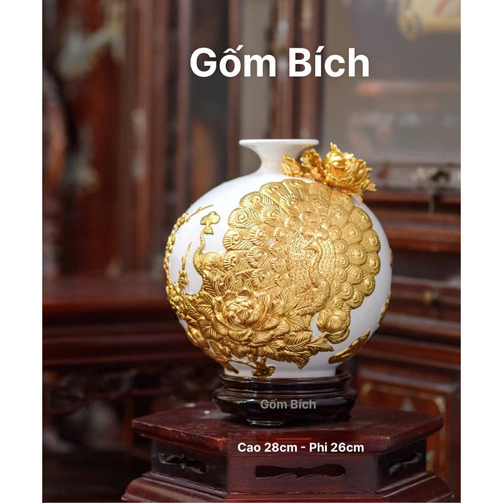 Bình Hút Lộc Công Đào Phú Quý Vinh Hoa Dát Vàng Bình Phong Thủy Tài Lộc Gốm Sứ Bát Tràng
