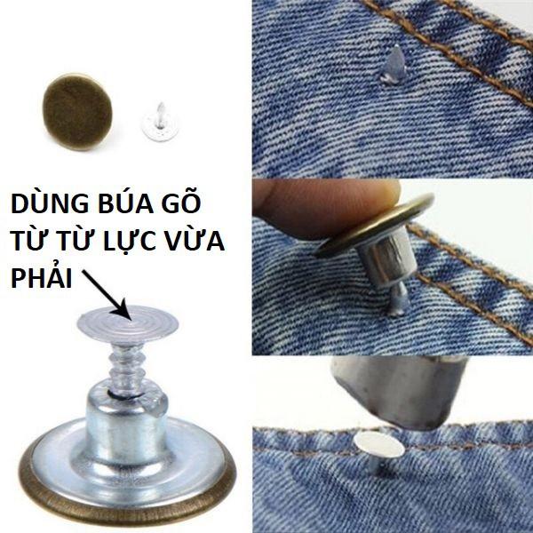 Nút quần jean quần bò Bằng thau không gỉ Màu đồng Màu bạc Loại trơn và loại có chữ Cúc khuy gài Bịch 10 cái