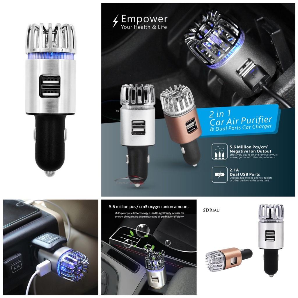 Máy lọc không khí ô tô xe hơi công nghệ mới tạo ion âm khử mùi kháng khuẩn kèm 2 cổng USB loại tốt