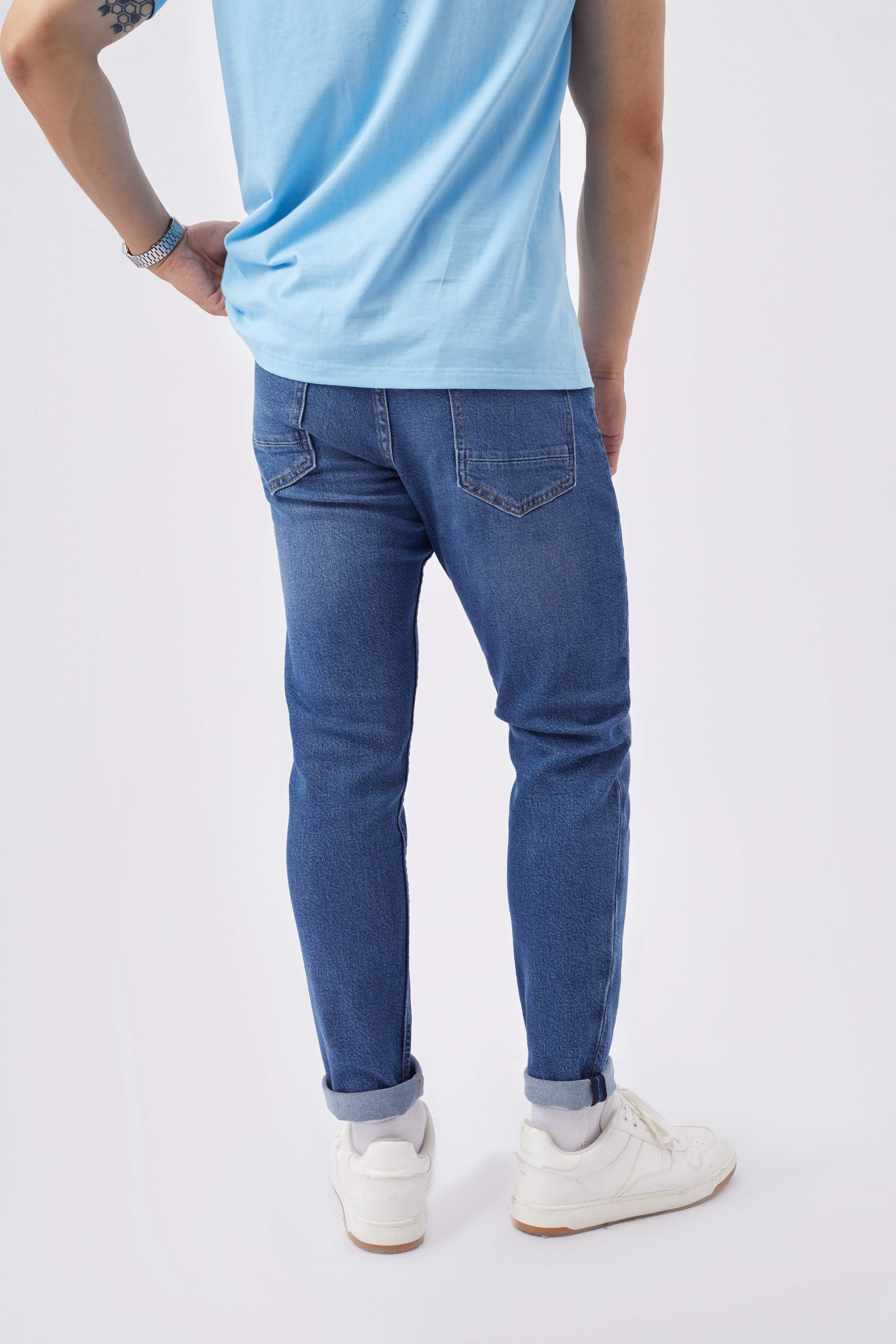 Quần jean nam xanh cao cấp MENFIT 0421 chất denim co giãn nhẹ 2 chiều, chuẩn form, thời trang