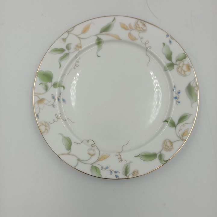 Đĩa bằng viền vàng hoa ngọc diệp xanh sứ Long Phương Cao Cấp