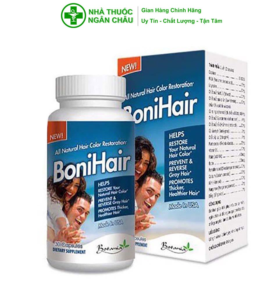 Viên Uống BoniHair BOTANIA  - Made In USA - Bổ Sung Các Chất Nuôi Dưỡng Tóc, Hỗ Trợ Làm Đen Tóc Giảm Gãy Rụng và Nguy Cơ Bạc Tóc Sớm