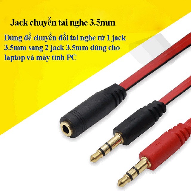 Jack chuyển đổi tai nghe 3.5 sang 2 cong 3.5 Audio &amp; Mic dùng trên laptop máy tính