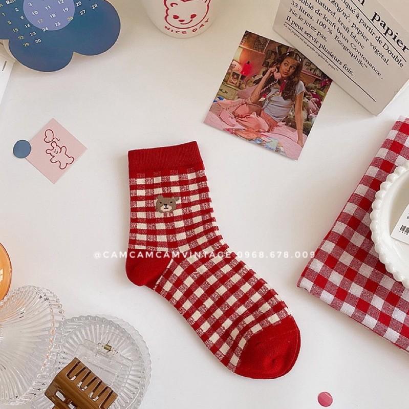 SET TẤT CỔ CAO NAM NỮ TẤT LOLITA , TONE ĐỎ VINTAGE , SET TẤT QUÀ TẶNG NOEL QUÀ SINH NHẬT VỚ NGẮN CỒ