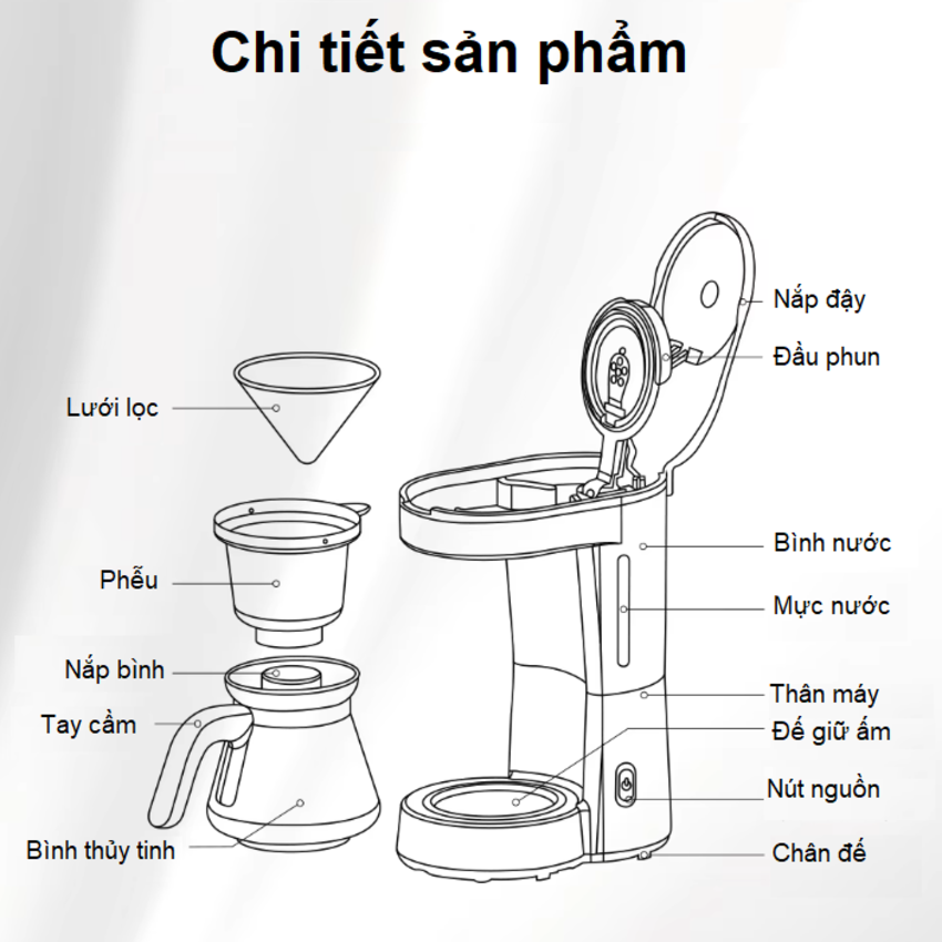 Máy pha cà phê, pha trà tự động Drip thương hiệu HiBREW H12 - Dung tích 750ml - Công suất 700W - Hàng chính hãng