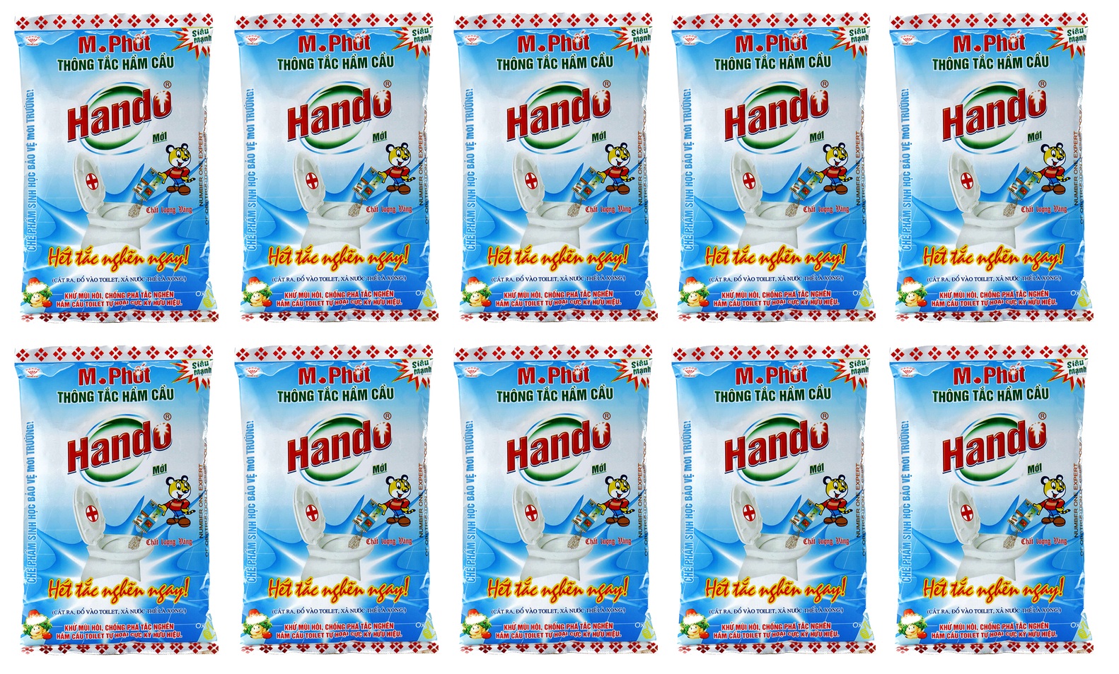 Combo 10 gói bột thông tắc bồn cầu bể phốt Hando 300Gr