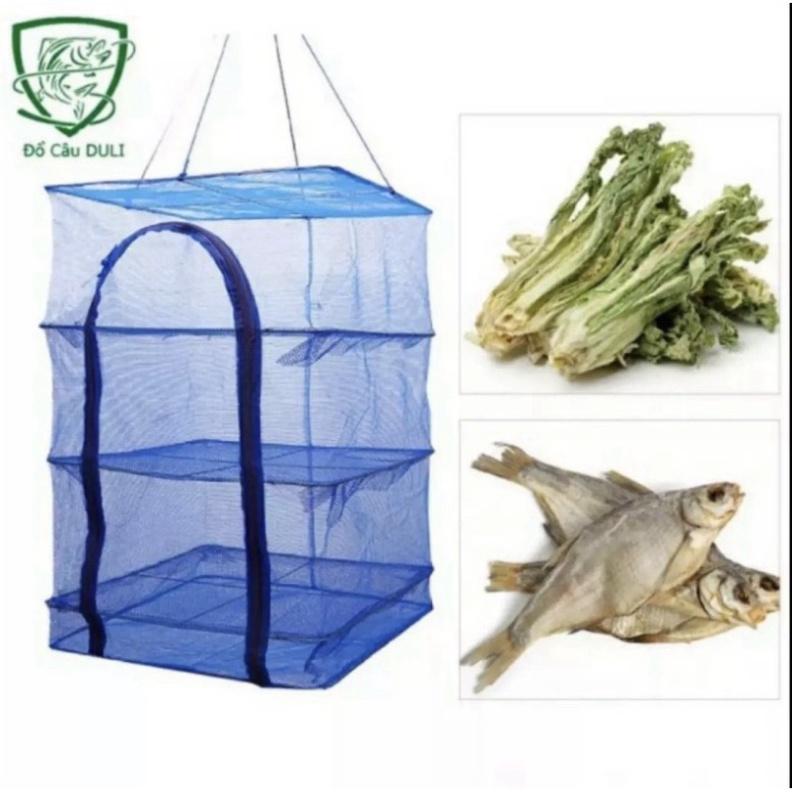 Xả hàng sale Lồng lưới phơi khô thực phẩm phơi cá chống côn trùng treo 4 tầng để phơi cá khô có thể xếp gọn.