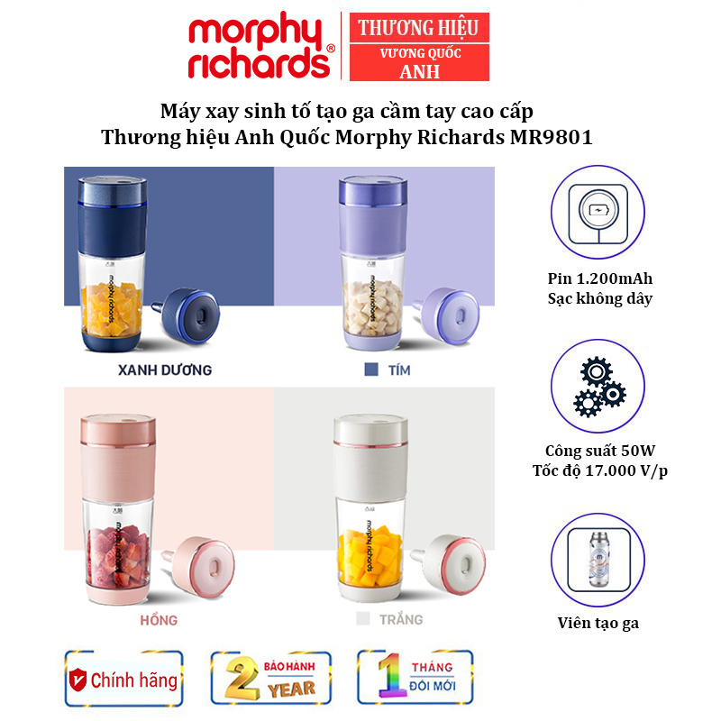 Máy xay sinh tố cầm tay tích hợp tạo ga nhãn hiệu Morphy Richards MR9801 - Dung tích cối xay: 260ml - HÀNG NHẬP KHẨU