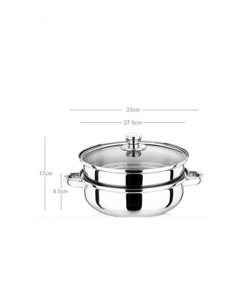 Xửng Hấp 2 Tầng Inox 304 Dùng Cho Bếp Ga, Bếp Từ (33Cm) - Miễn Phí Vận Chuyển