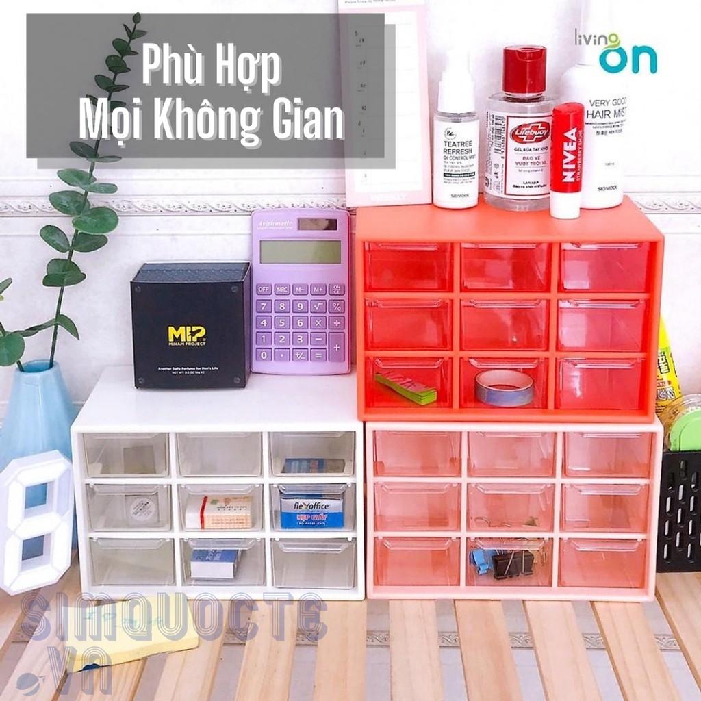 Hộp 9 Ngăn Kéo, Kệ 9 ô Mini Chống bụi đựng văn phòng phẩm/trang sức/vòng tay/mỹ phẩm dễ thương Hàn Quốc HNTS12