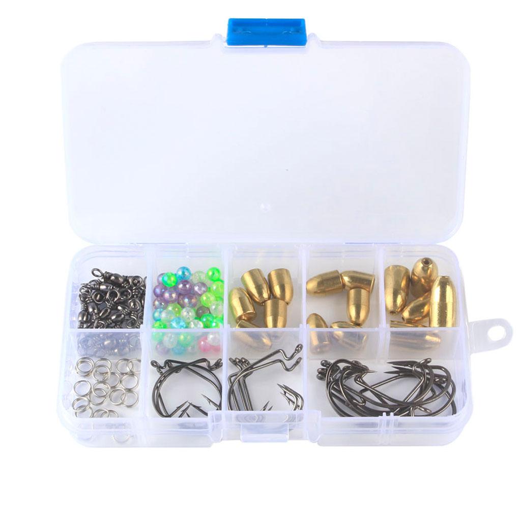 Fishing Sinkers Set with Brass Sinker Weights Jig Hooks Fishing Swivel Ring Connector Plastic Box for Freshwater Saltwater Bass Fishing