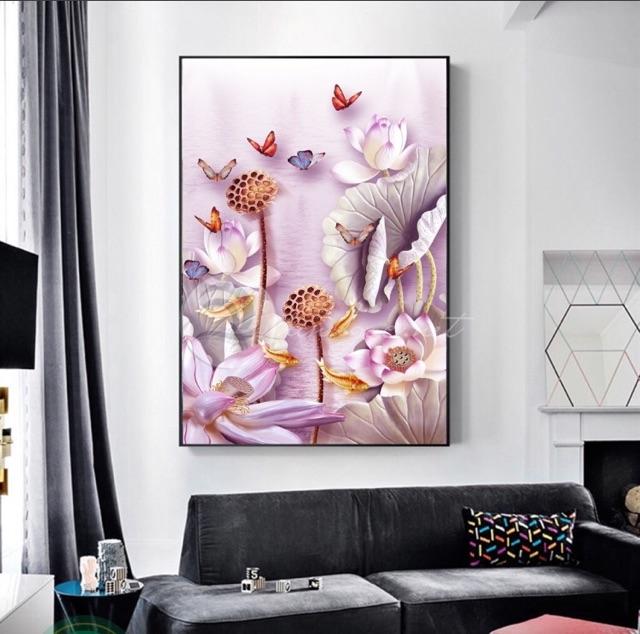 Tranh treo tường mẫu hoa sen hồng