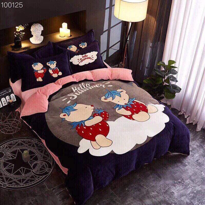 BỘ CHĂN GA NỈ NHUNG 3D HỌA TIẾT