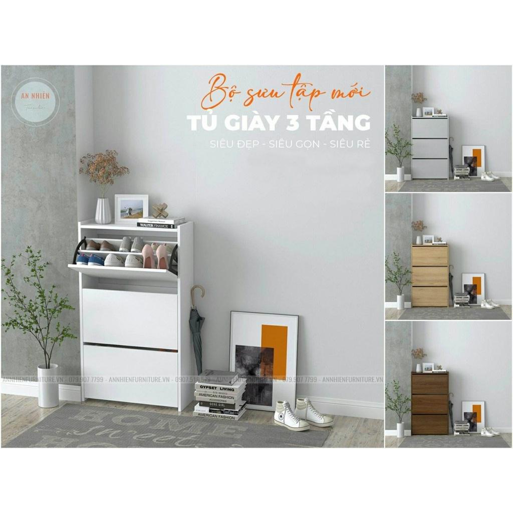 Tủ Giày Gỗ - Kệ Giày Dép 3 Tầng 6 Ngăn Cánh Lật Cao Cấp An Nhiên - Dài 65cm Rộng 25cm