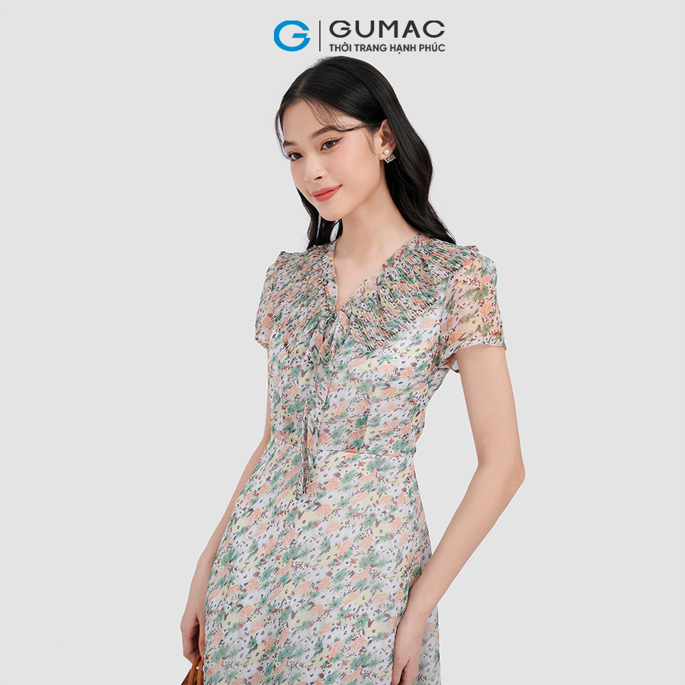 Đầm cổ V xếp ly DC12049 thời trang GUMAC