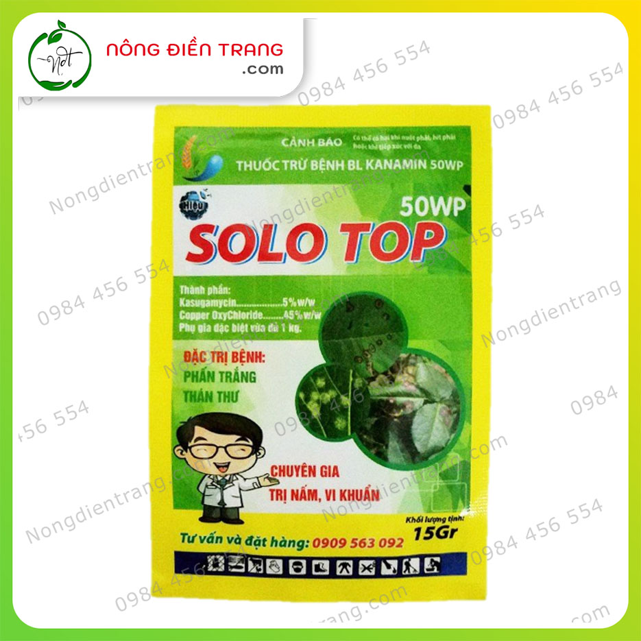 Chế phẩm trừ nấm bệnh SOLO TOP 50WP - Gói 15g - Kháng nấm và trừ bệnh thán thư, phấn trắng cho hoa hồng và cây trồng VTNN Nông Điền Trang