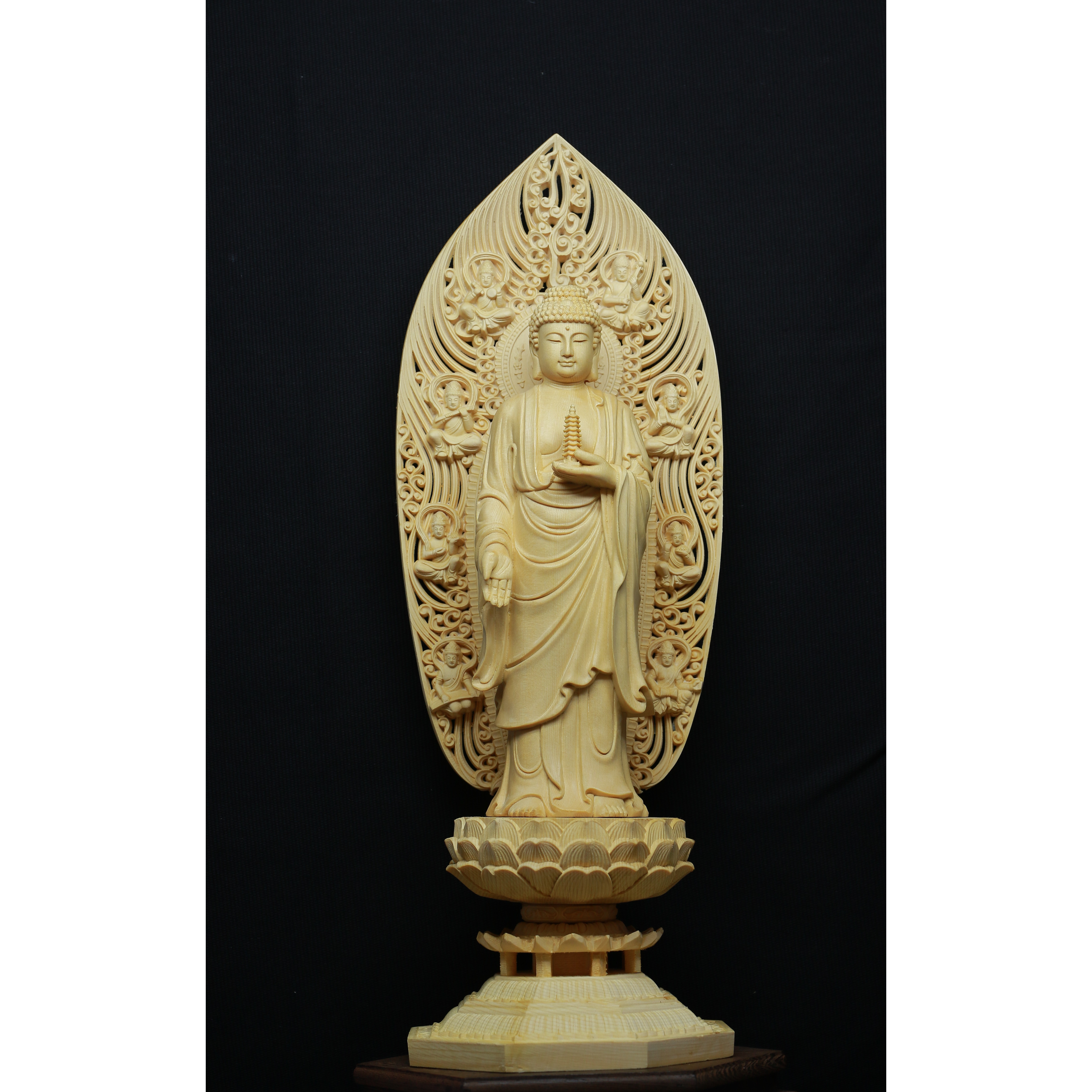 Tượng Phật A Di Đà- Đứng- Gỗ Hoàng Dương, kích thước  14,5x14,5x42cm