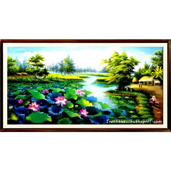 LV023 - Tranh đá Đầm sen khoe sắc