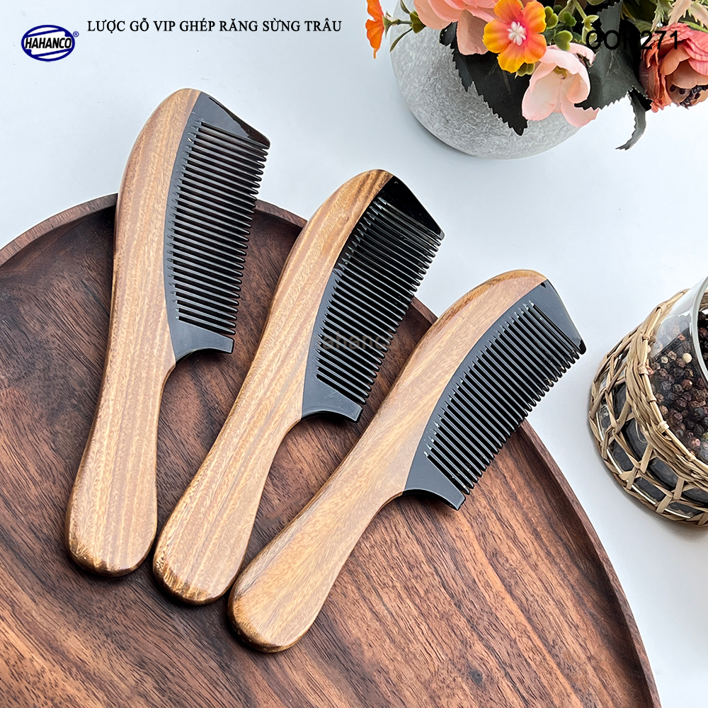Lược Gỗ Thơm Ghép Răng Sừng Đen Cao Cấp HAHANCO (Đủ Mẫu) Kiểu Dáng Châu Âu- COH271