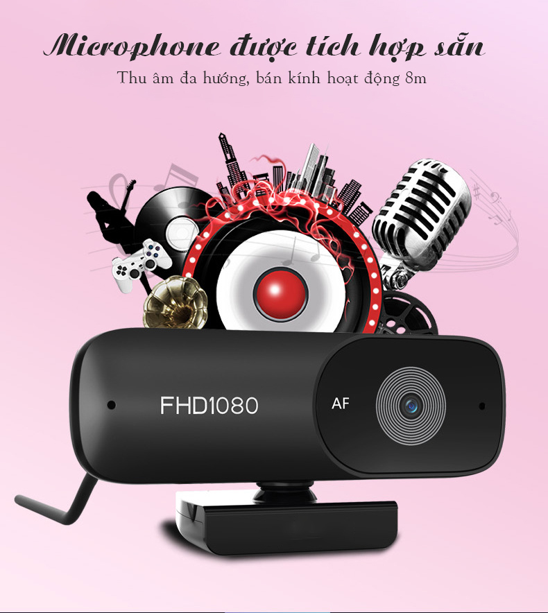 Webcam máy tính laptop PC FullHD 1080p- có mic- lấy nét tự động- dùng cho học online, hội họp,videocall, livestream