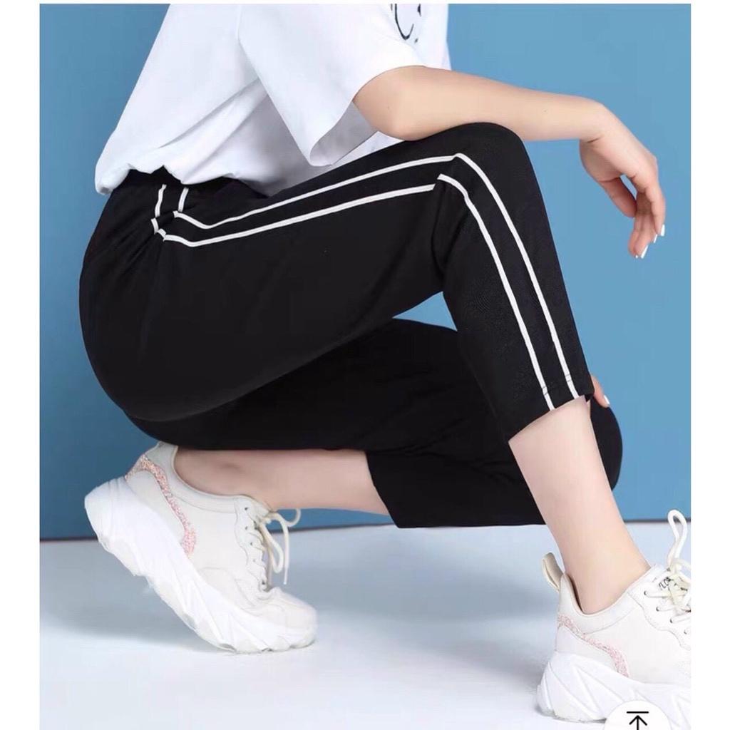 Quần jogger nữ 2 sọc nhí stars cao cấp, quần thể thao nữ dây rút màu đen chất Mỳ Hàn