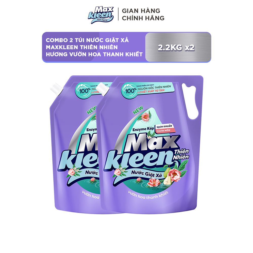 Combo 2 Túi Nước Giặt Xả MaxKleen Thiên Nhiên Hương Vườn Hoa Thanh Khiết 2.2kg