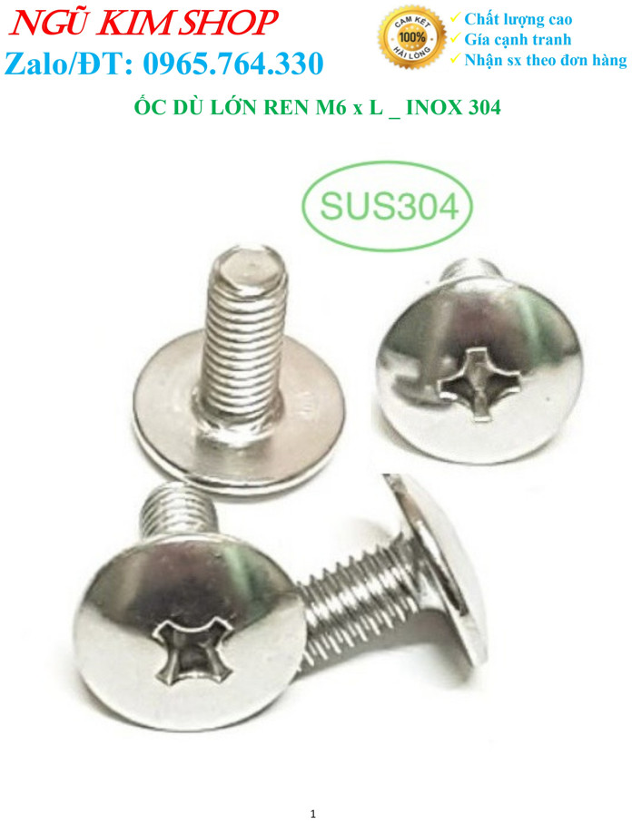 ỐC DÙ LỚN GẮN DÀN ÁO XE MÁY_ ỐC DÙ 6Ly CHUẨN INOX304