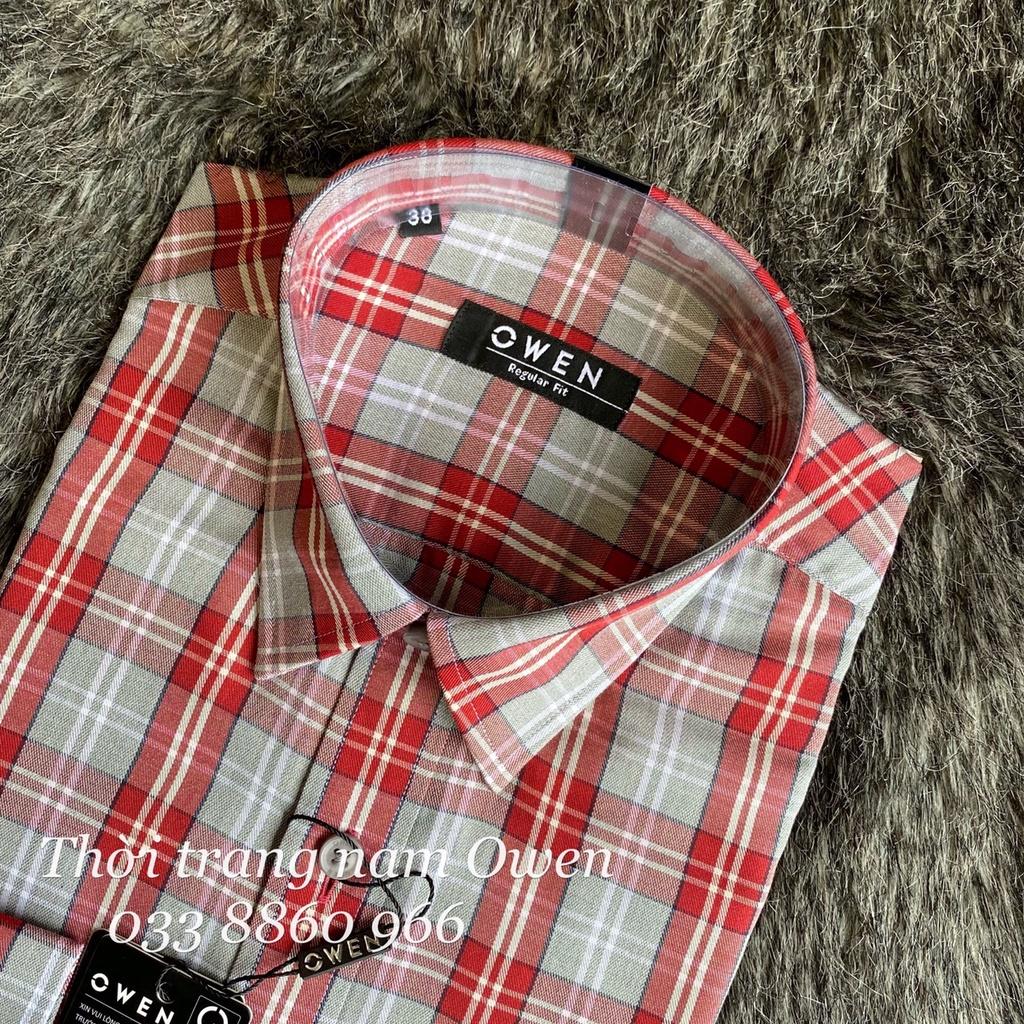 OWEN - Áo sơ mi dài tay Owen Regular fit vải sợi tre kẻ ca rô đỏ xám 61048 - Áo sơ mi nam