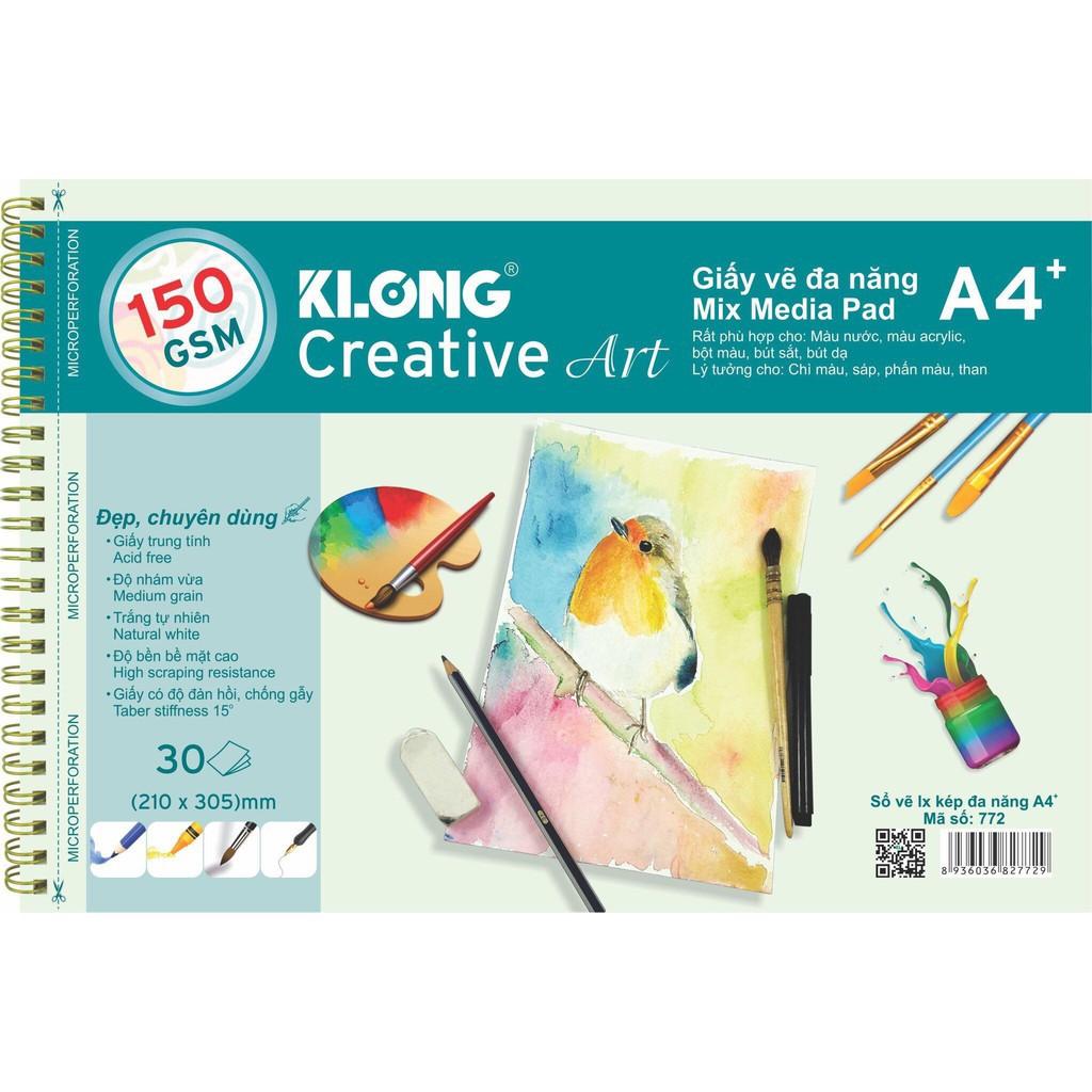 Sổ vẽ KLONG A4+ cao cấp lò xo kép xé 150GSM 30 tờ MS772