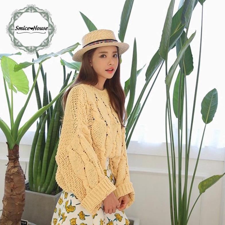 Nón vành chống nắng phong cách Hàn Quốc thời trang cho nữ, mũ cói tiểu thư tua rua phong cách vintage màu kem - Smice House