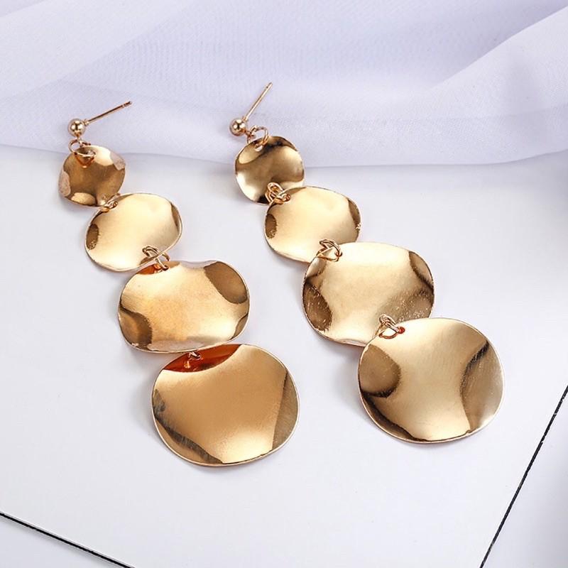 Bông tai dự tiệc dài bản tròn, khuyên tai