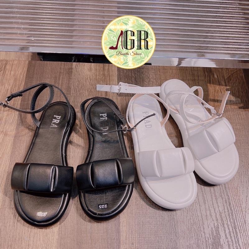 Sandal xuồng bản sọc phồng khoá gài cao 2 cm