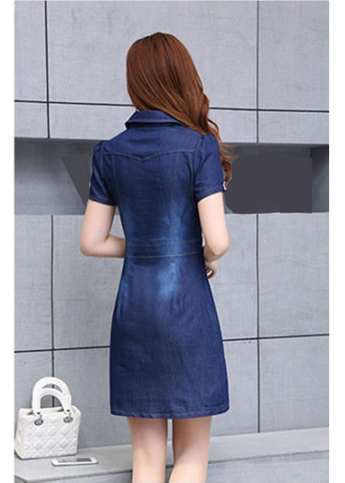 Đầm Jean Nữ Phối Sọc Cổ Sơ Mi Thời Trang