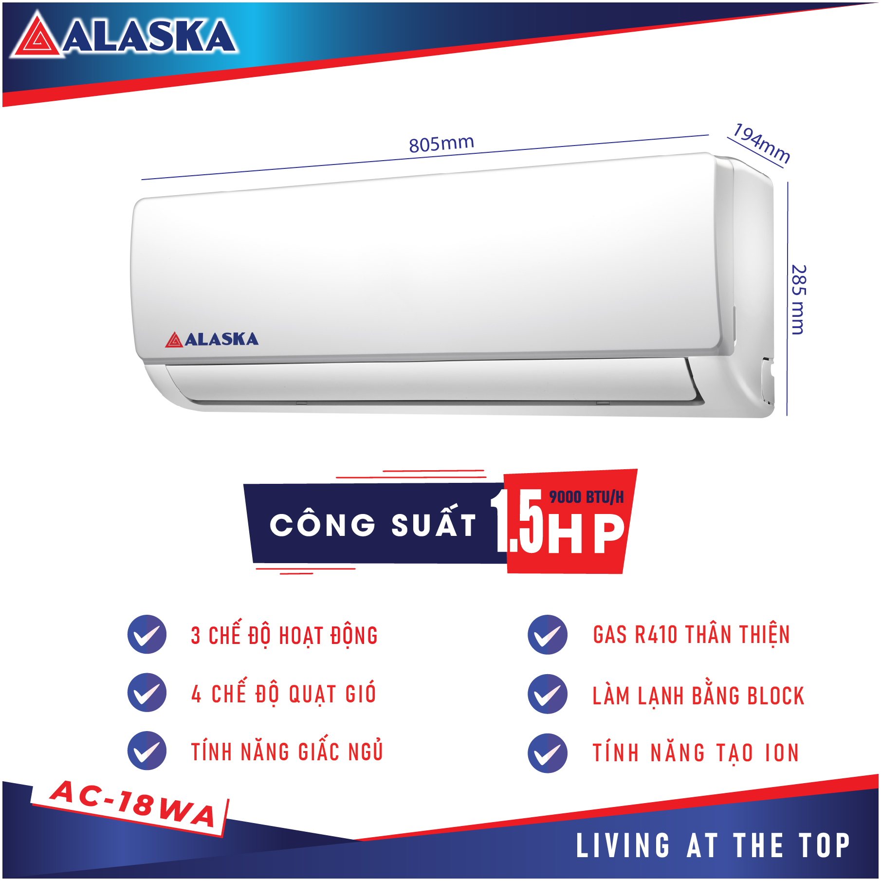 Máy Lạnh ALASKA TIÊU CHUẨN AC-12WA 1.5HP - Chỉ giao tại HCM