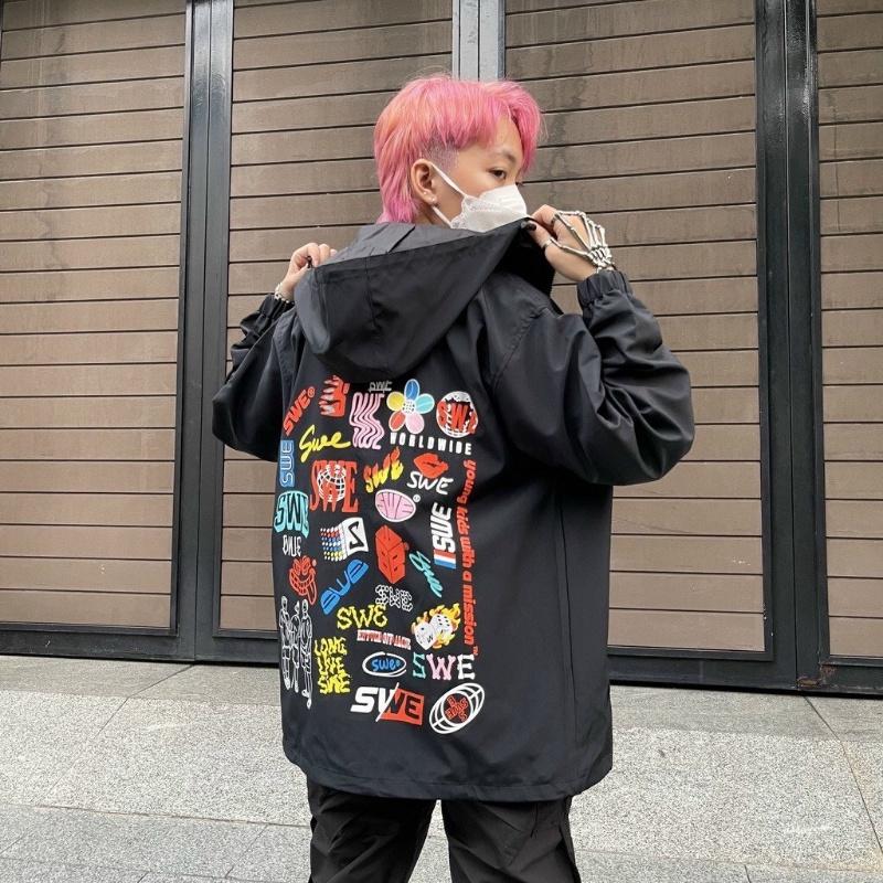 Áo bomber nam nữ unisex khoác gió jacket dù 2 lớp cúc bấm form rộng local brand ulzzang phong cách hàn quốc đep SWE