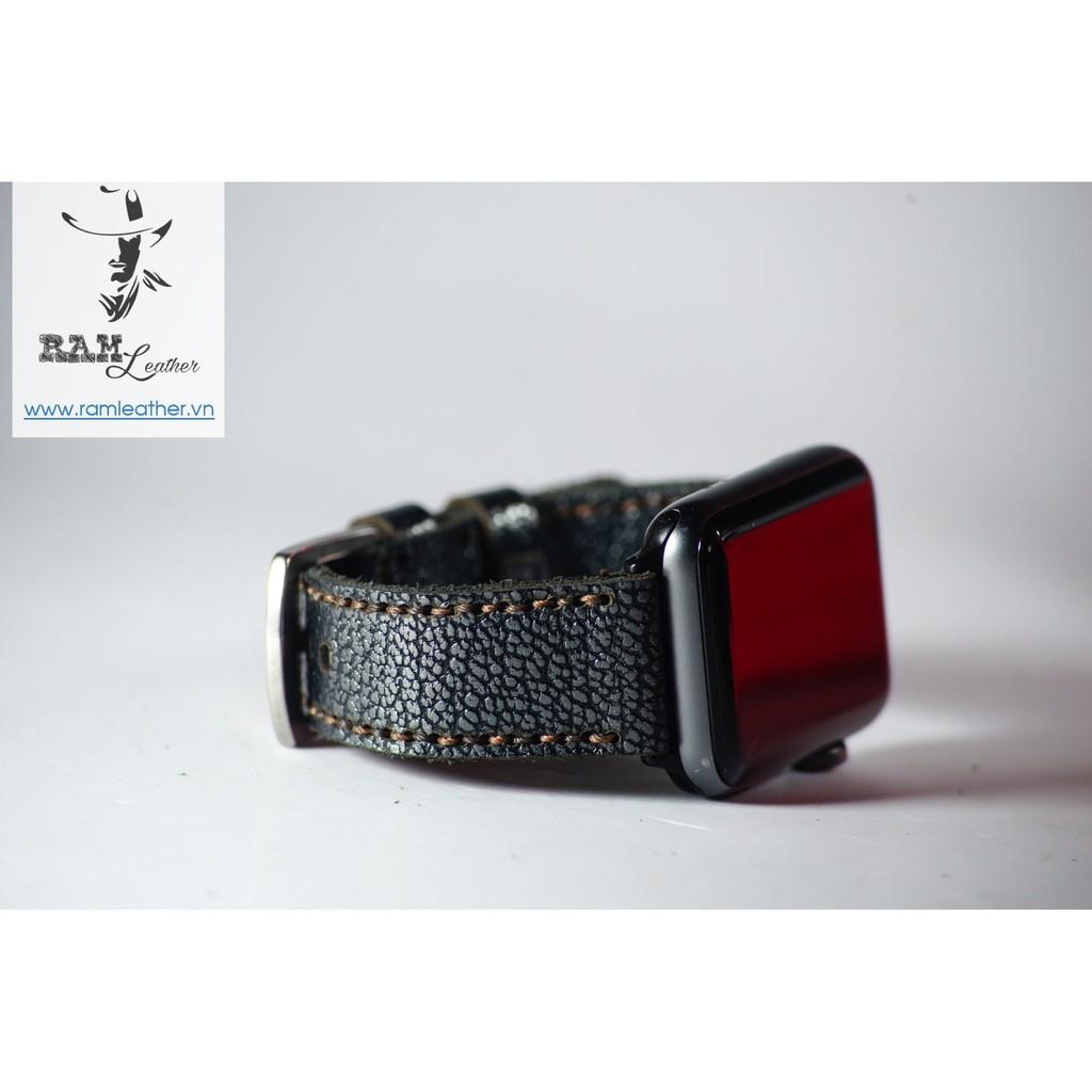 DÂY ĐỒNG HỒ APPLE WATCH HANDMADE CAO CẤP - DA BÒ THẬT - RAM CLASSIC 1956 ĐEN ĐỦ SIZZE APPLE WATCH