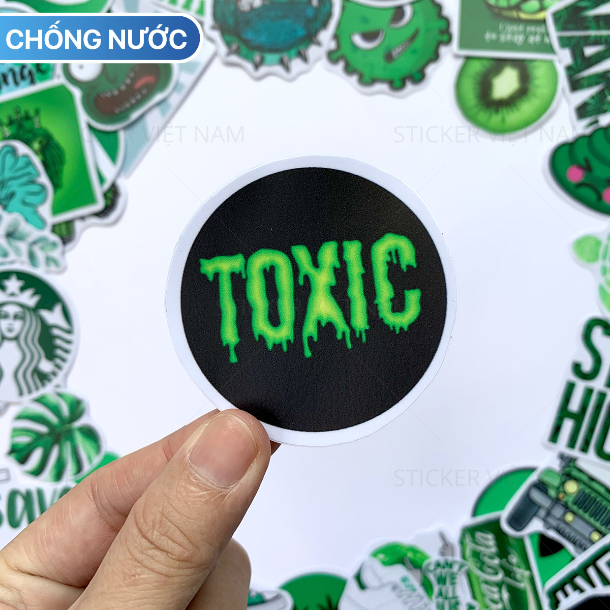 Sticker Màu Xanh Lá Green - Chất Liệu PVC Chất Lượng Cao Chống Nước - Kích Thước 4-8cm