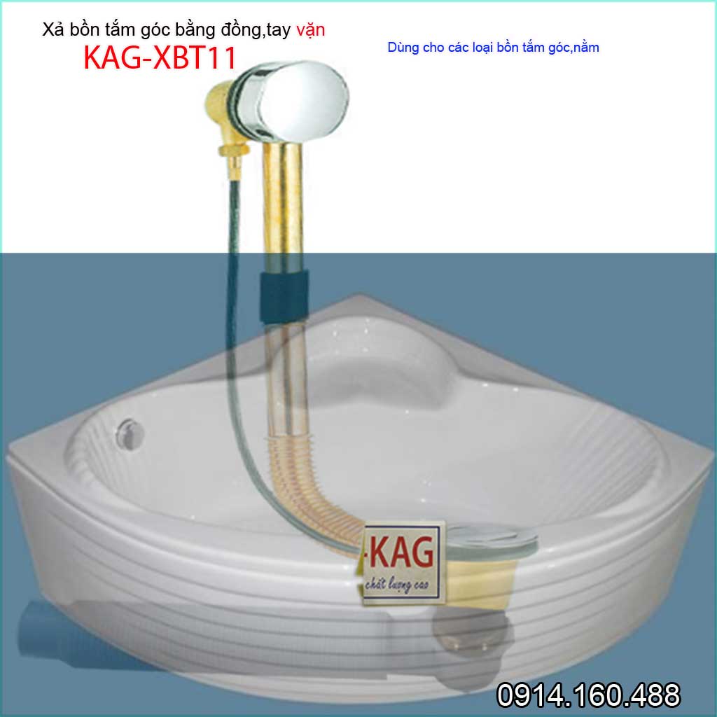 Xả bồn tắm góc KAG-XBT11 -Đồng, Bộ xả vặn bồn tắm nằm bằng thau siêu bền dùng cho bồn góc 90cm-1,2m-1,5m-1-6m